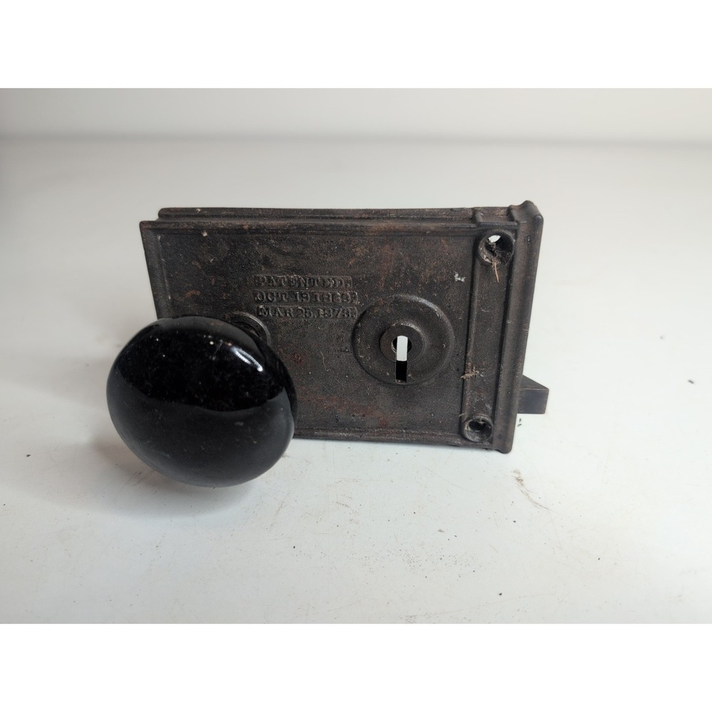 VINTAGE Antique 1869 1878 MORTISE LOCK With Black Knobs